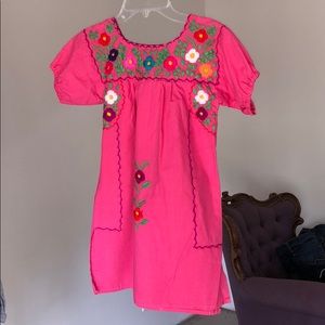 Little girls pink embroidered dress